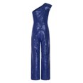 thumbnail image 2 of Eandarui Kids Sparkly Sequin One Shoulder Jumpsuit High Waist Long Leg Romper Birthday Party Fancy Navy Blue 8, 2 of 5