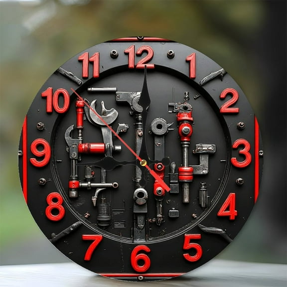 Mechanic Tools Wall Clock Vintage Style Home Decor 10-Inch Silent Wooden Wall Clock, Battery Operated (AA Batteries Not Included), Artistic Home Decor