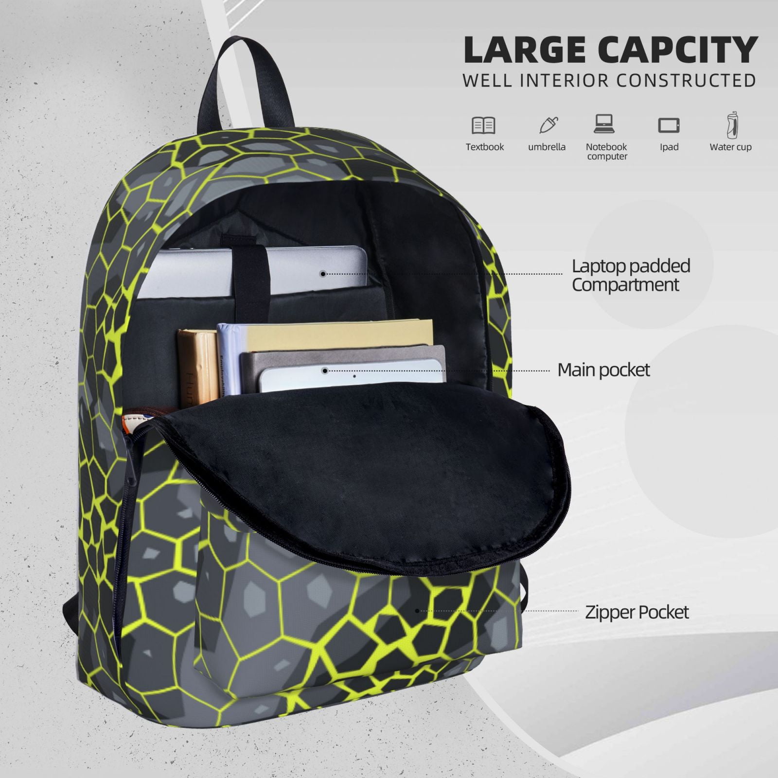 Green Leopard Backpack Camouflage Canvas Shoulder Daypack BookBag Travel Hiking Casual Bags For Women Men