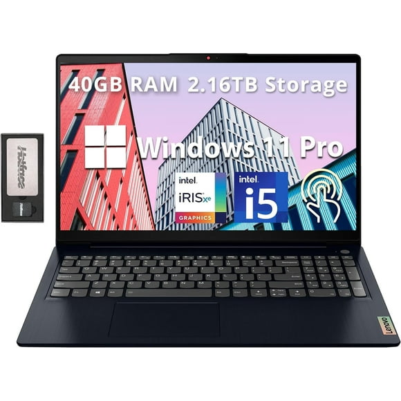 Lenovo IdeaPad 3i Portable à Écran Tactile FHD de 15,6 Pouces, Intel i5-1155G7, 40 Go de RAM, Stockage de 2,16 To (SSD de 2 To + Ensemble de Station d'Accueil de 160 Go), Intel Iris Xe Graphics, Pavé Numérique, Wi‐Fi 6, Caméra Web, Win 11 Pro, Abyss Blue