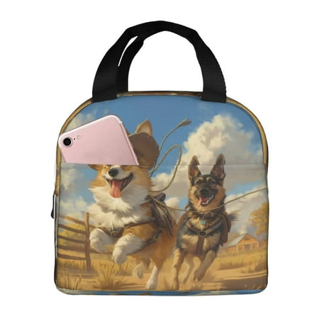 Insulated Lunch Bag for Women Men - Farm Corgi German Shepherd Leakproof Cooler Lunch Box for Women Men  Lunch Tote Bags for Work School Picnic Travel