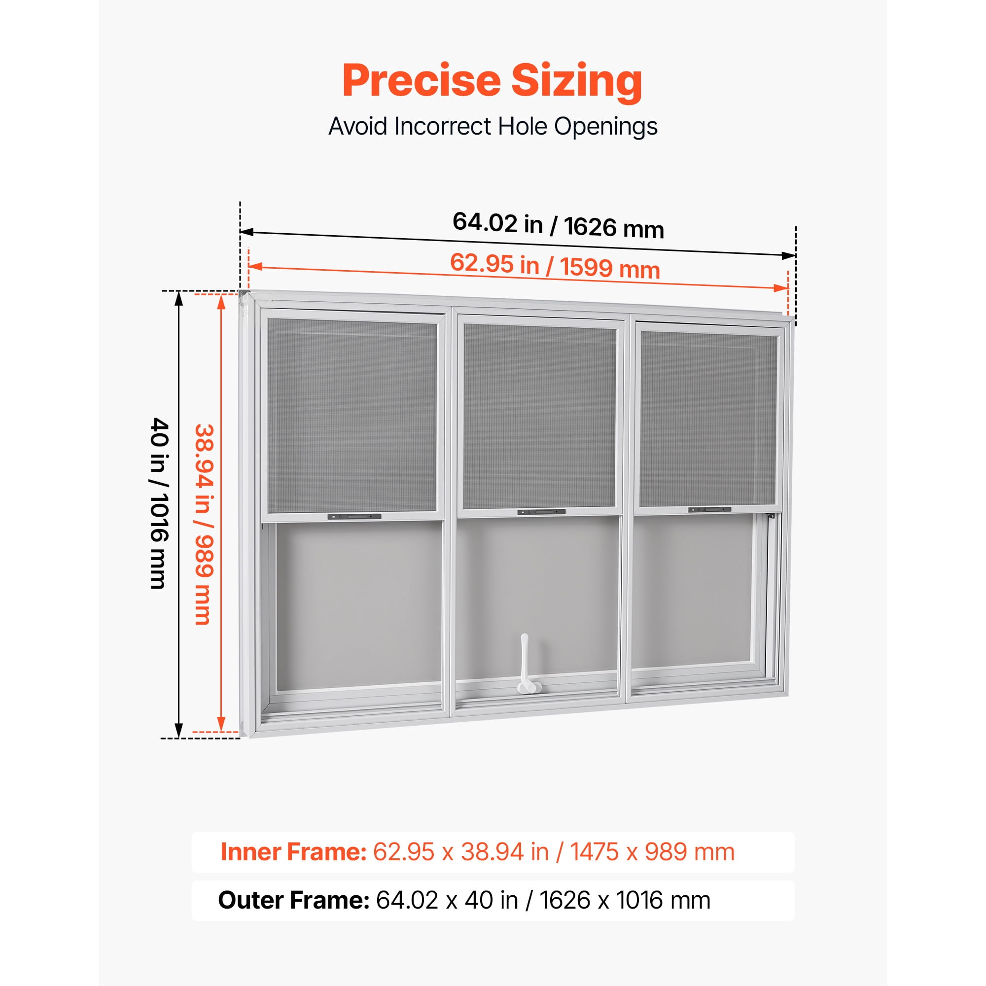 KFFKFF Concession Window 64x40 in Aluminum Alloy Service Window, Designed for Food Trucks, Features 3 Fixed & 3 Sliding Panels, Awning Door with Drag Hook, and Water-Resistant Construction