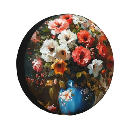 Gaeub Elegant Floral Vase Painting 14-17in Tire Cover Spare Tire Cover for Camper Caravan Trailer Car Truck SUV Jeep-16 inch
