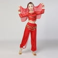 thumbnail image 4 of Kids Girls Red Belly Dance Costume Set - 5-Piece Outfit with Top Pants Accessories, 100% Polyester for 5-15 Years Dance Performance,Size 11-13 T, 4 of 7