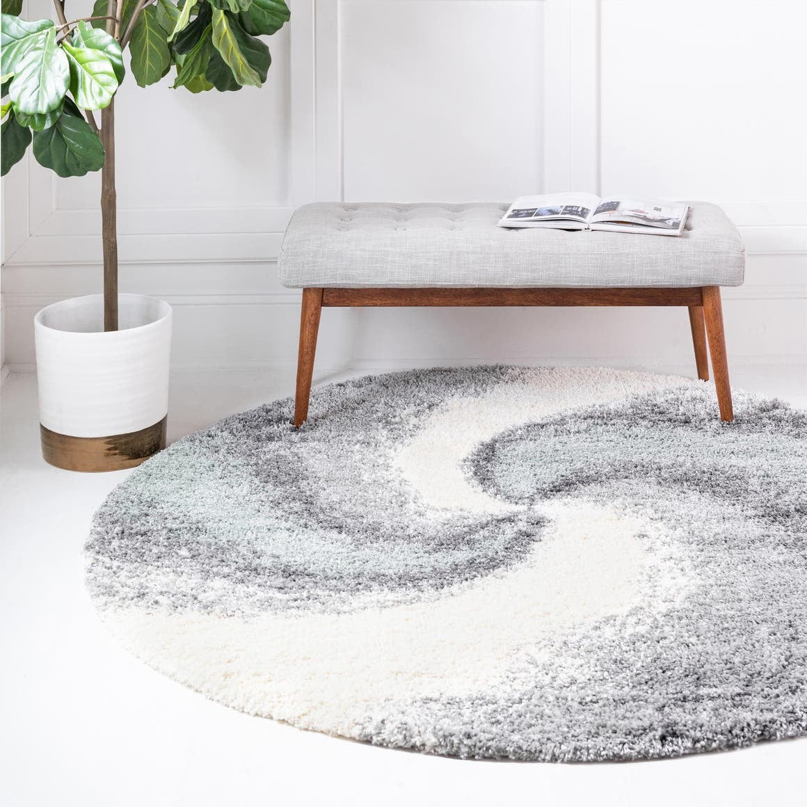 6 Ft Round Khaki Shag Rug Perfect for Kitchens Dining Rooms Rugs.com Soft Touch Shag Collection Round Rug 