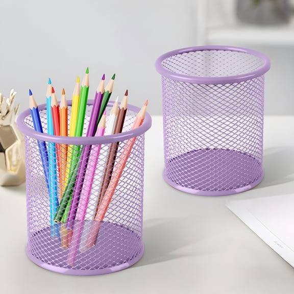 LAMIRO Pencil Holder,Round Metal Mesh Pen Holder for Home Office,Desk Organizer Makeup Brush Holder