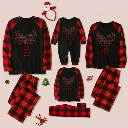 

ZCFZJW Discount Matching Family Christmas Pajamas Grinch Red Buffalo Plaid Xmas Elk Print Plaid Long Sleeve Tops and Pants Two Piece Soft Cotton Homewear(Mom-XL)
