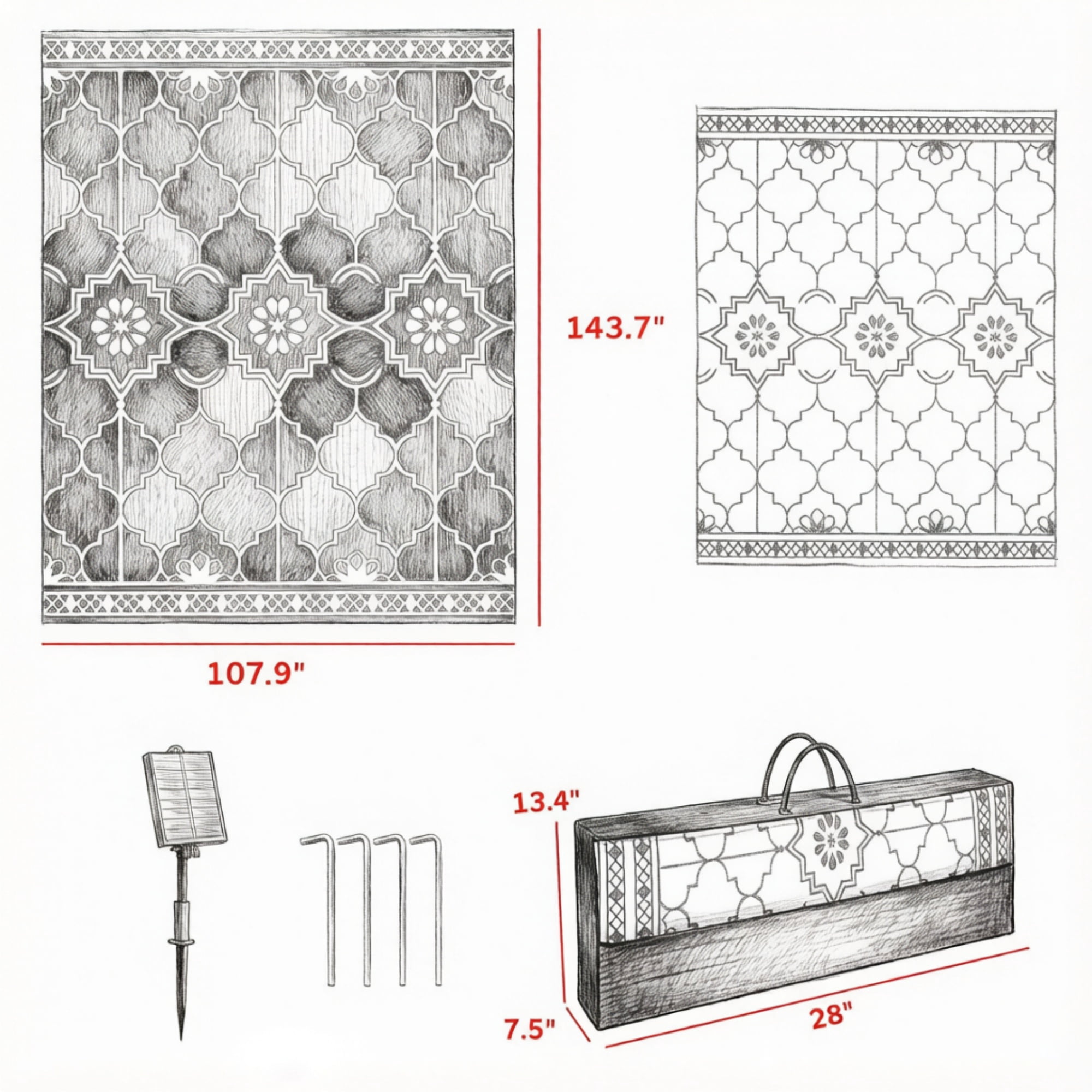 Reversible LED Light Outdoor Rug Carpet 12'x9' PP Straw Material with Carry Bag And Ground Stakes for Garden Patio Decor