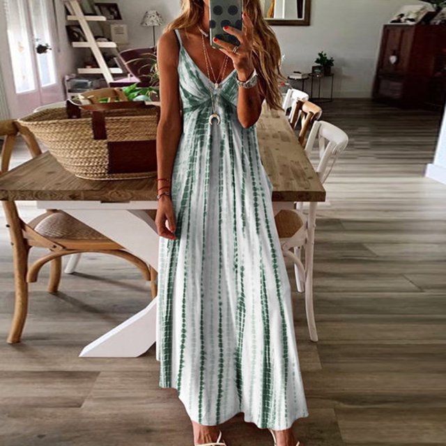 Mefallenssiah Femmes Col Rond Robe Longue de Style d'Été des Femmes avec V-Cou et Robe Douce Cravate Teint