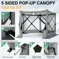 thumbnail image 5 of COBIZI 10x10 Pop up Gazebo Screen Tent Screen House for Camping,5 Sided Pop-up Camping Canopy Shelter Tent with Mesh Windows,Portable Outdoor Quick-set Hub Tent with Carrying Bag&Ground Stakes,Gray, 5 of 11