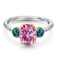 thumbnail image 3 of Gem Stone King 10K Two Tone Gold Pink Moissanite and London Blue Topaz Engagement Ring for Women | 2.66 Cttw | Oval 9X7MM | Gemstone Birthstone | Size 5, 3 of 6