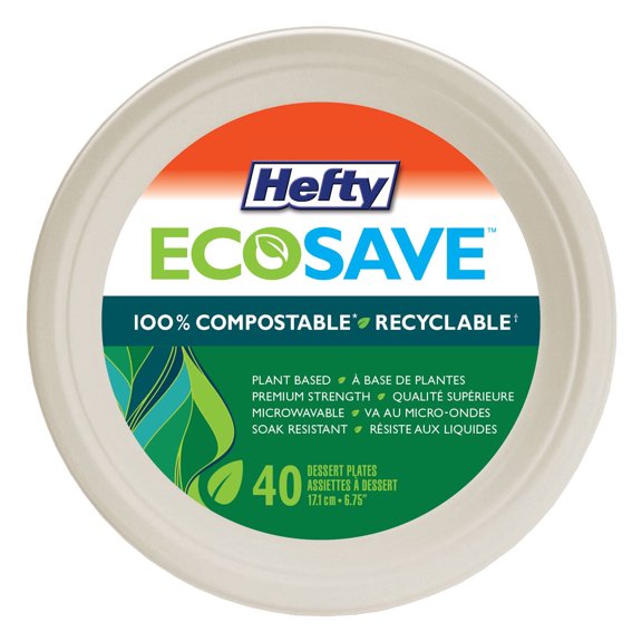 Hefty EcoSave® Assiettes en Papier à Dessert Compostables Assiettes Jetables