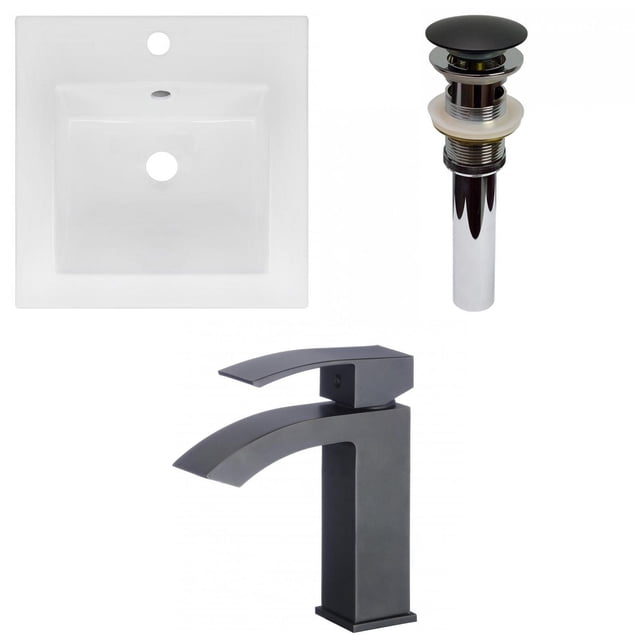 American Imaginations 16.5-in. W 1 Hole Ceramic Top Set In White Color - Overflow Drain Incl. AI-29810