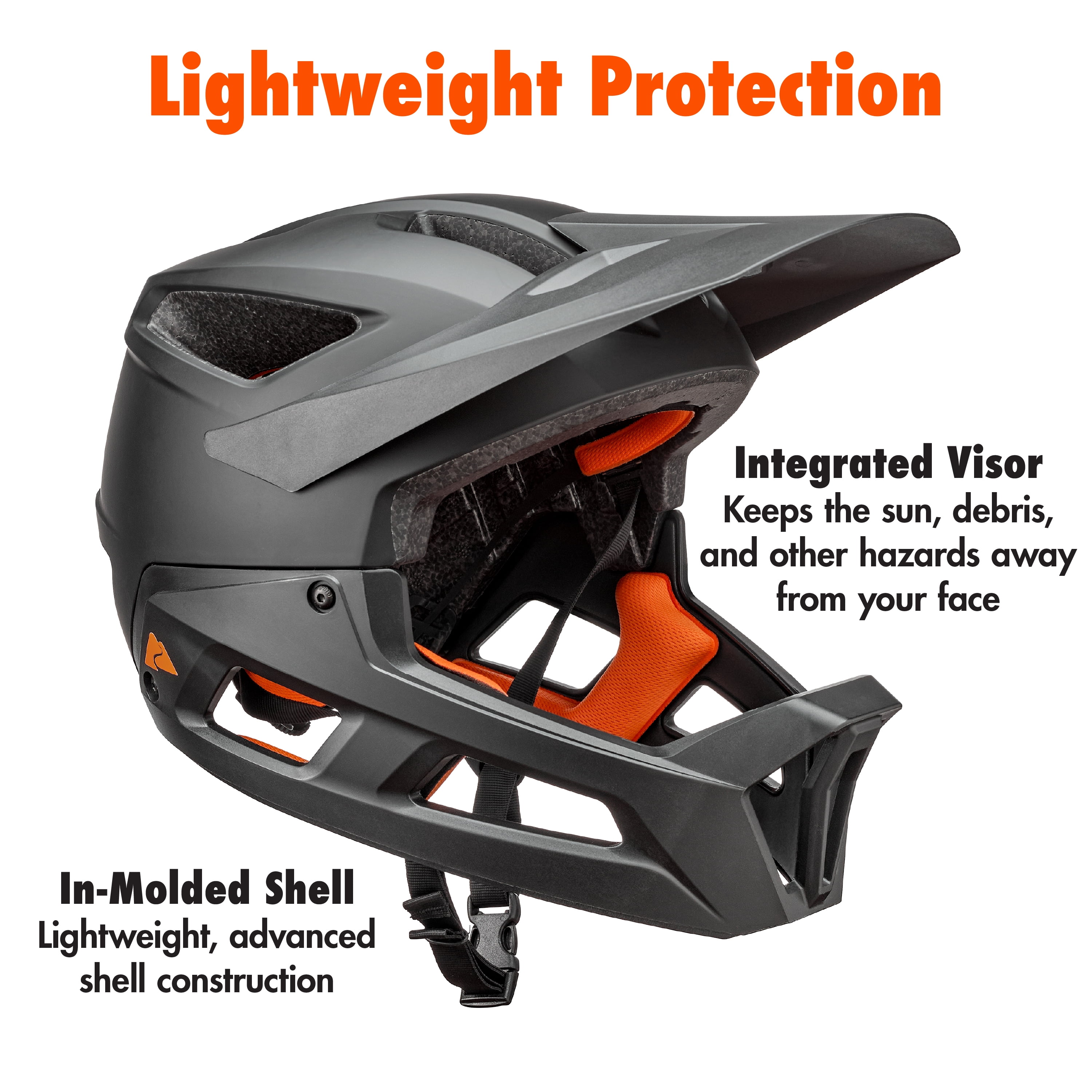 Ozark Trail Adult Full-Face Bike Helmet, Black, Ages 14+, Size L, Adjustable Fit