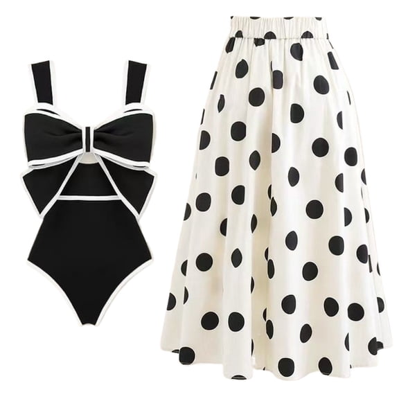 Women Vintage Polka Dot One Piece Swimsuit Oversized Bow Cut Out Tummy Control Bathing Suit Retro High Waist Swimwear