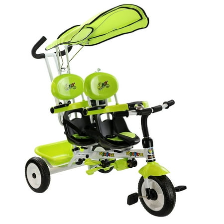 Costway 4 In 1 Twins Kids Baby Stroller Tricycle Safety Double Rotatable Seat w/ Basket (Best Baby Products For Twins)