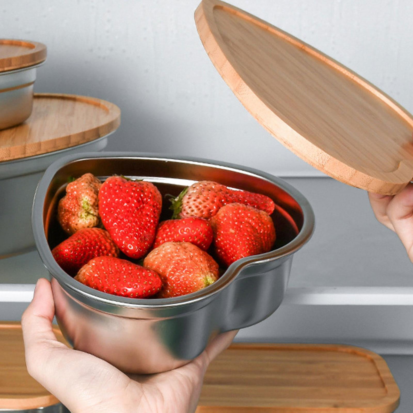 SDFGTstore Stainlesses Steel Lunch Box Portable Outdoor Picnics Camping Student Office Bentos Box with Wood Lid 5Style for Outdoor