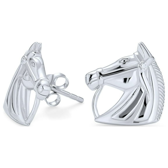 Bling Jewelry Womens Cowgirl Equestrian Horse-Head Stud Earrings Sterling Silver Western Jewelry
