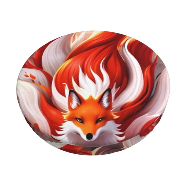 Disketp Red Sun Flame Fox Funda Redonda para Taburete, Funda de Cojín para Silla de Bar Suave y Elástica-14 inch