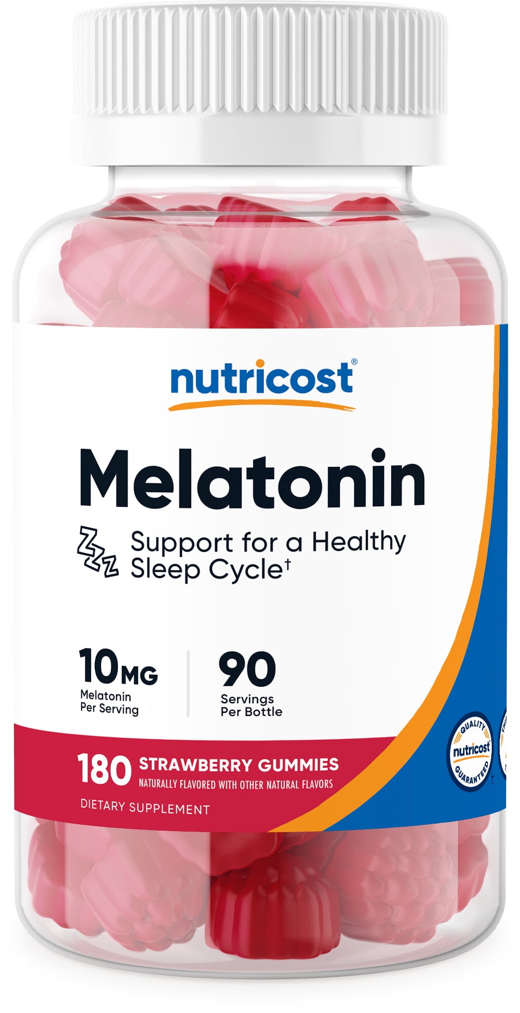 Nutricost Melatonin 10mg, 180 Gummies (90 Serv), Strawberry Flavored - Gluten Free, Non-GMO, No Corn Syrup