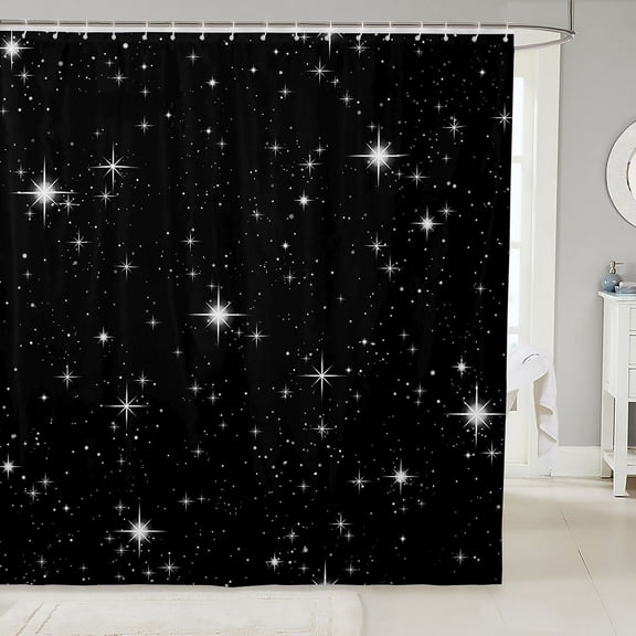 Manfei Lovely Stars Shower Curtain 72Wx72L,Kawaii Cartoon Theme Bathroom Curtain,Black White