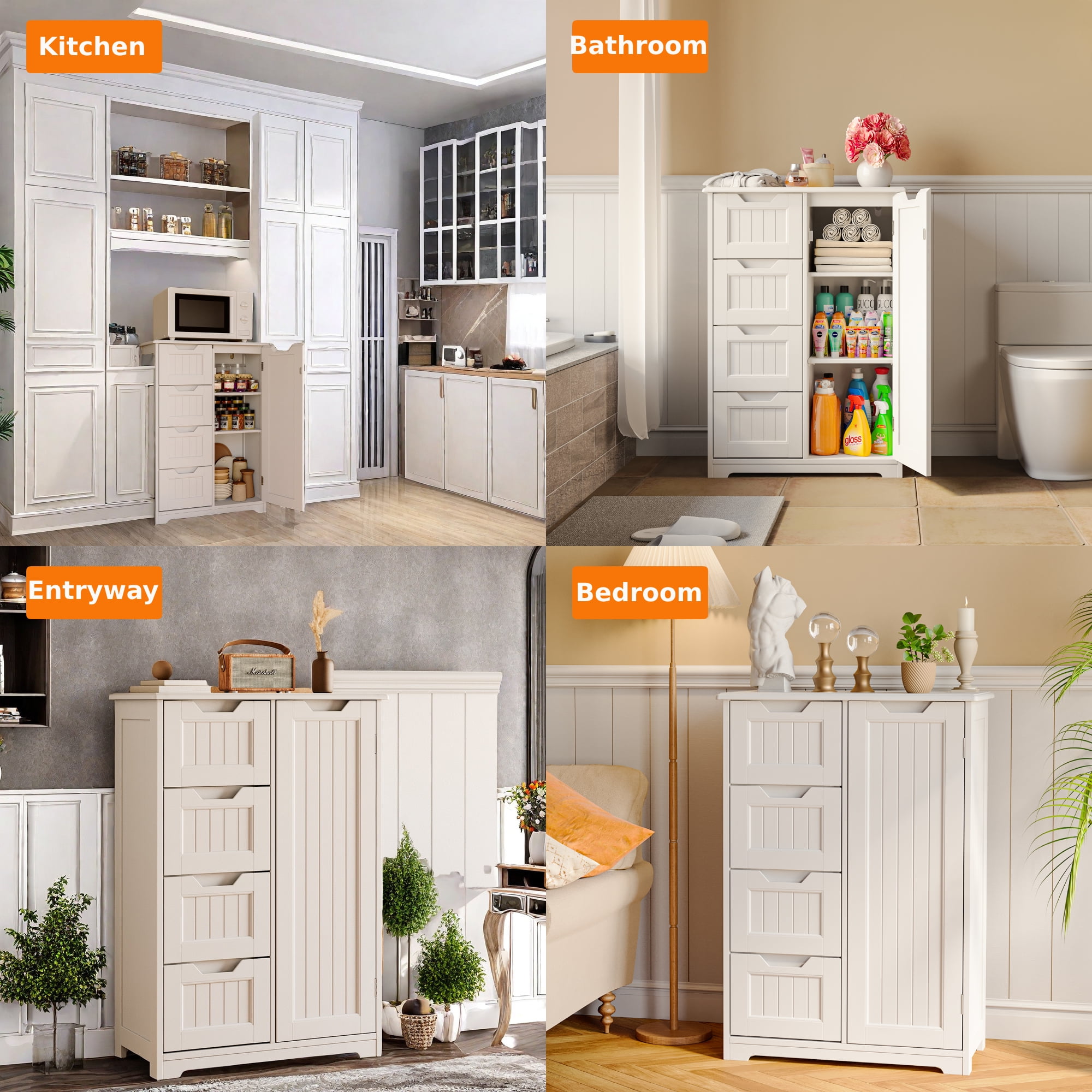 Kitchen Pantry Cabinet, 34" Small Food Pantry Storage Cabinet with Cutout Handles, White