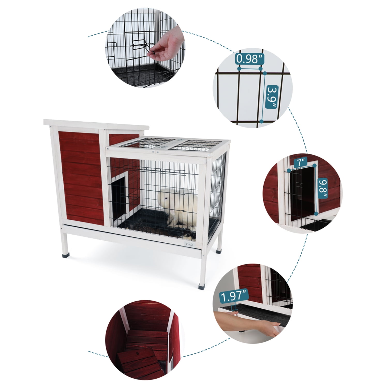 Pefilos 38" Rabbit Hutch for Indoor, Guinea Pig Cage with Pull Out Tray, Outdoor Bunny Cage, Red Pefilos 38" Rabbit Hutch for Indoor, Guinea Pig Cage with Pull Out Tray, Outdoor Bunny Cage, Red