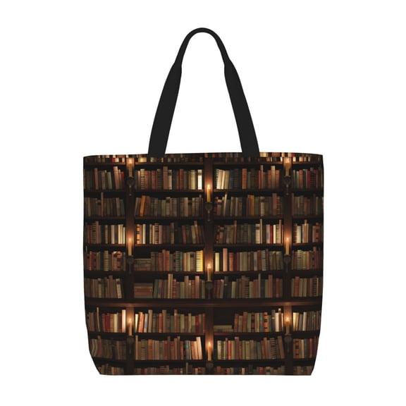 Rateoe Bookshelves Print Lightweight Tote Bag for Women, Water-Resistant Shoulder Bag with Zipper, Spacious Casual Handbag for Work, School, Shopping