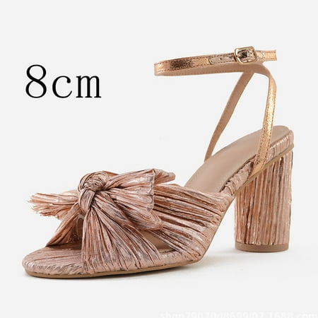 

Sehao Women s Summer Thick Heel High Heel Bow Crossborder Large Size Sandals Women s sandals Rose Gold 37