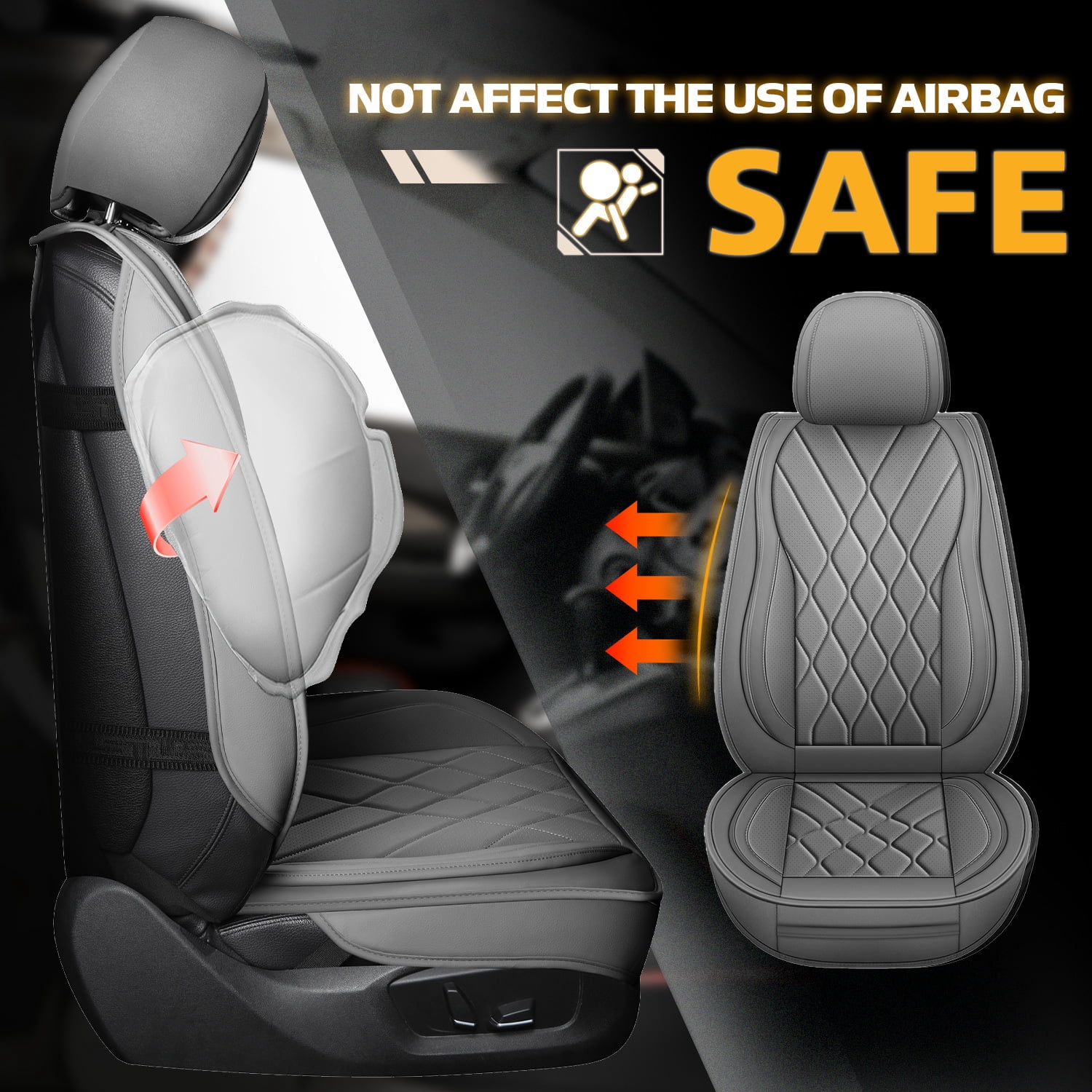 LINGVIDO Premium Leather Car Seat Cover Universal Fit for SUV & Sedan, Full Set Breathable Durable Seat Cushion,Grey,5 Seats