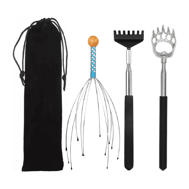 3 Rascar Espalda Extensible Rascador Y Cabeza Masaje Garras Malubero Negro, Plata