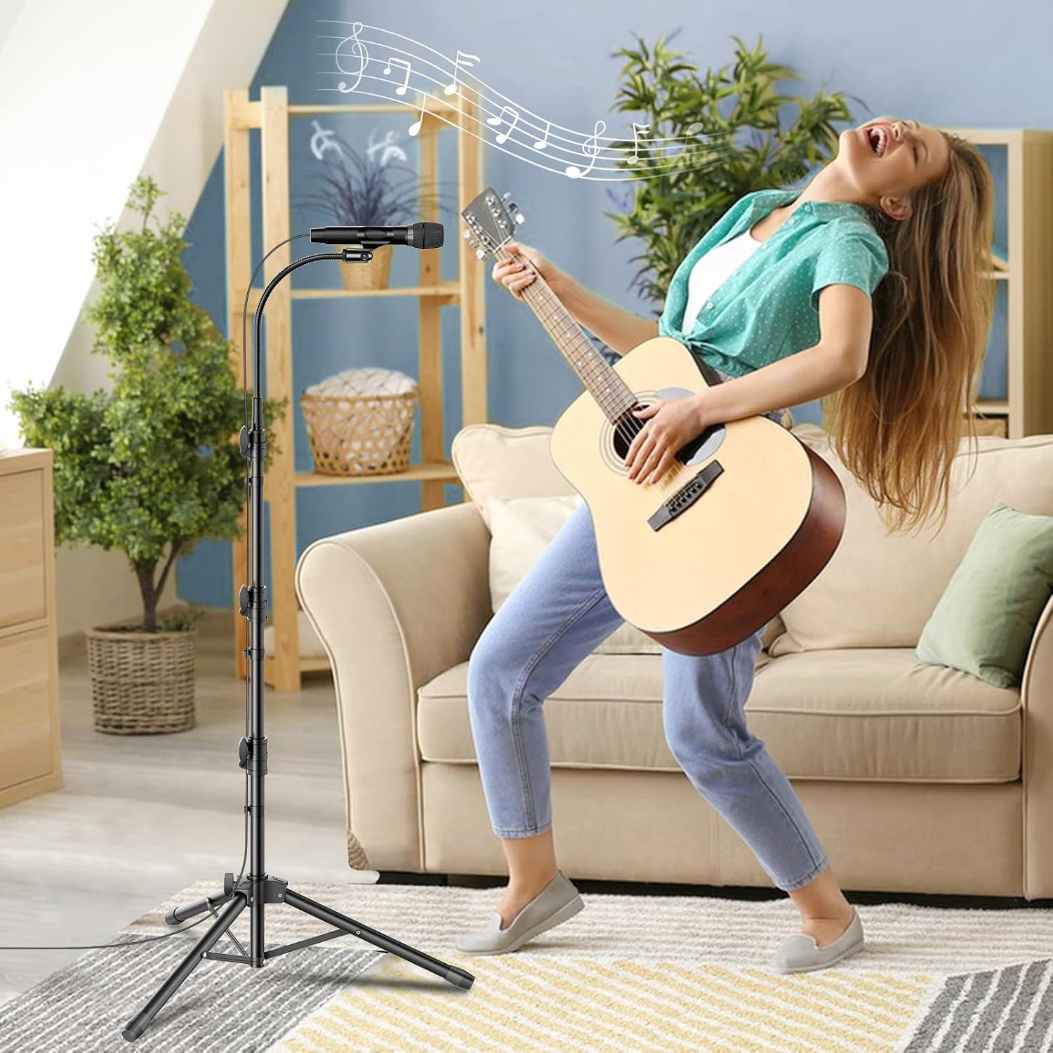 2 Pack Mic Stand Gooseneck Microphone Boom Stand for Singing Height Adjustable from 24” to 67” with 2 Mic Clips for Adults and Kids Singing Lecture Stage