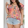 thumbnail image 2 of Mengpipi Womens Plus Size Tops Double Ruffle Short Sleeve V-Neck Casual Loose Shirts 1X-5X, 2 of 7