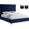 thumbnail image 3 of Maklaine Contemporary Solid Wood and Velvet Full Bed in Navy, 3 of 7
