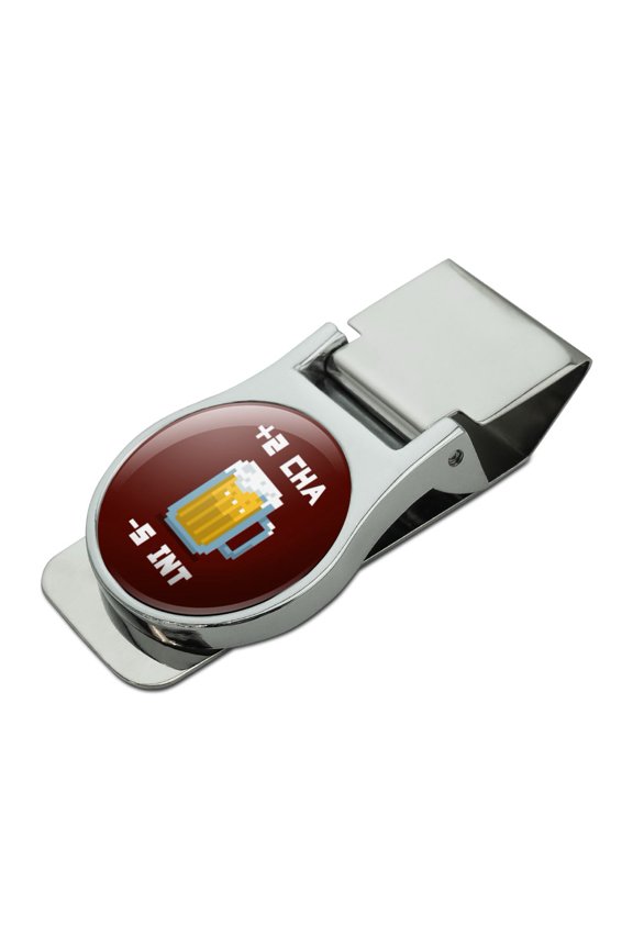 8-Bit Pixel Retro Beer Charisma Buff Gamer Game Satin Chrome Plated Metal Money Clip