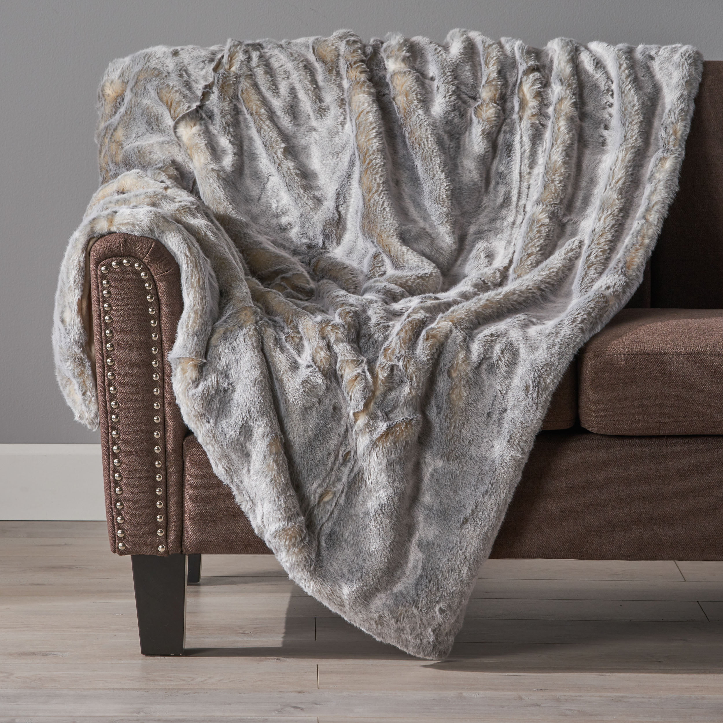 Gray Taupe GDF Studio Tuscan Faux Fur Throw Blanket