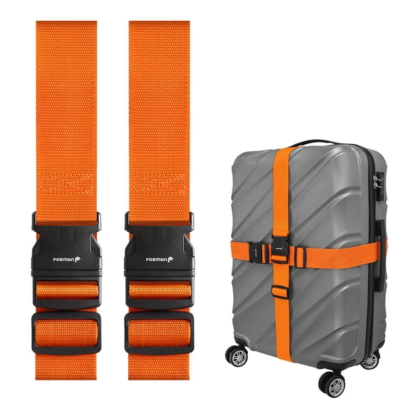 Fosmon Luggage Straps for Suitcases (2 Pack), Travel Belts with Adjustable Strap, Buckle and Identifiers, Luggage Connector Luggage Wrap, Essential Luggage Accessories for Travel Cruise (Orange)