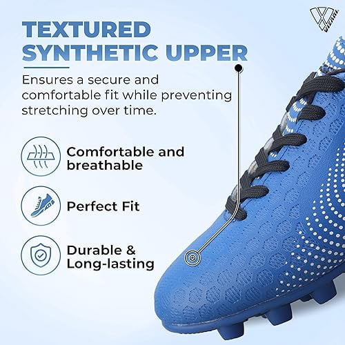 Vizari USA Stealth Firm Ground Soccer Cleats for Kids – Durable, Lightweight Athletic Shoes for Boys and Girls, Blue/White, 2