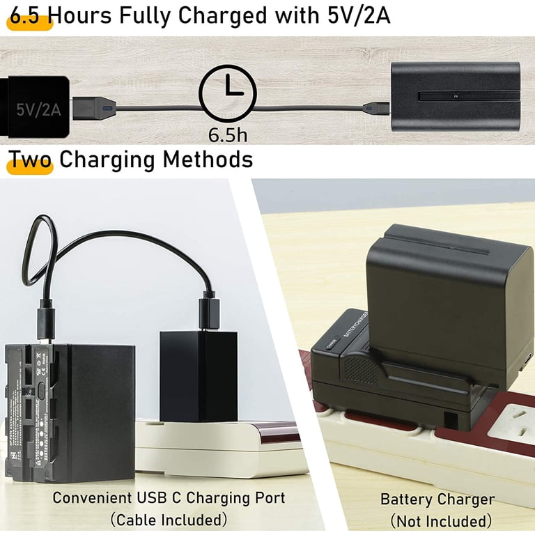 Batmax Set 2 Batterie NP-F550 2600mAh + Caricatore Doppio LED Per Sony E Luci Video, Incl. Cavo E Panno