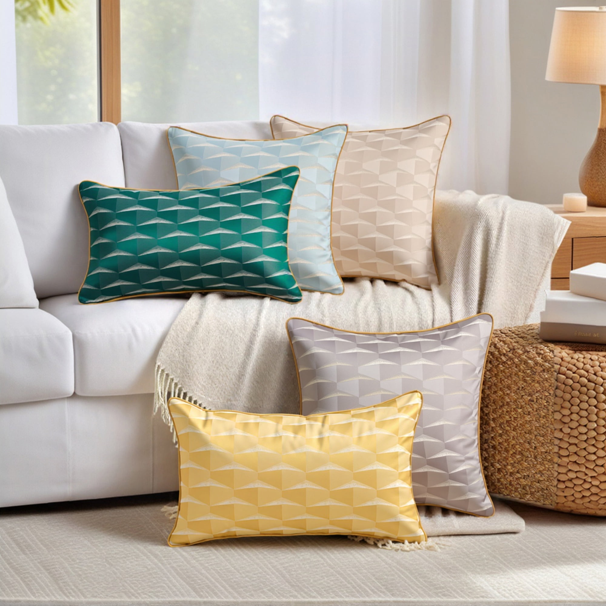 Unique Bargains 2pcs Satin Throw Pillow Covers for Sofa Bed Room Beige 20" x 12"