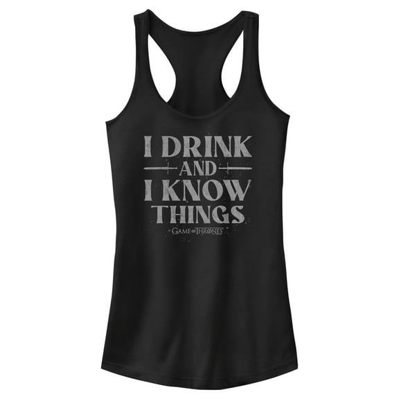 Junior's Game of Thrones I Drink and I Know Things Gray  Racerback Tank Top Black Small