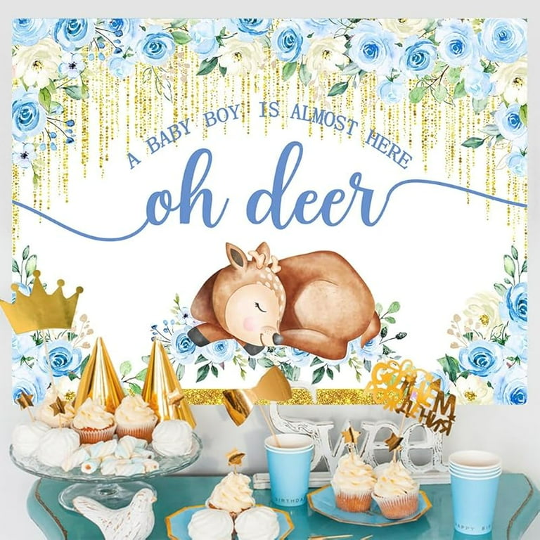 Oh Deer Baby Shower Backdrop A Baby Girl is Almost Here Baby Shower  Backdrop Floral Golden Dots Girls Woodland Baby Shower Decorations Oh Deer  Baby