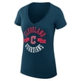 thumbnail image 2 of Women's G-III 4Her by Carl Banks Navy Cleveland Guardians Super-Slim Fit Lightweight City Graphic V-Neck T-Shirt, 2 of 5