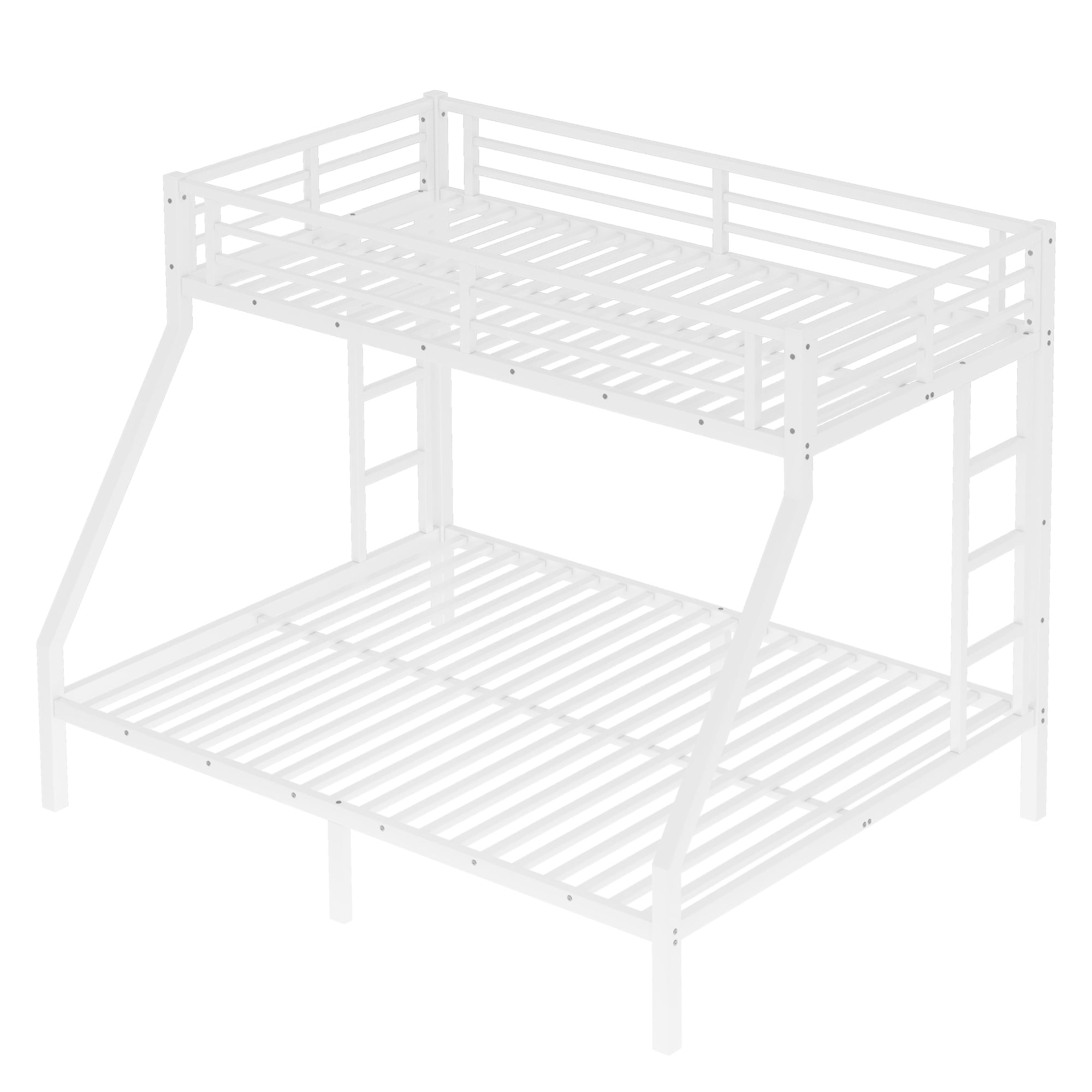 Leumius Twin XL over Queen Bunk Bed for Teens and Adults,Heavy Duty Metal Bed Frame with Full-Length Guardrail and Ladders,Space-Saving/Noise Reduced/No Box Spring Needed,Off White
