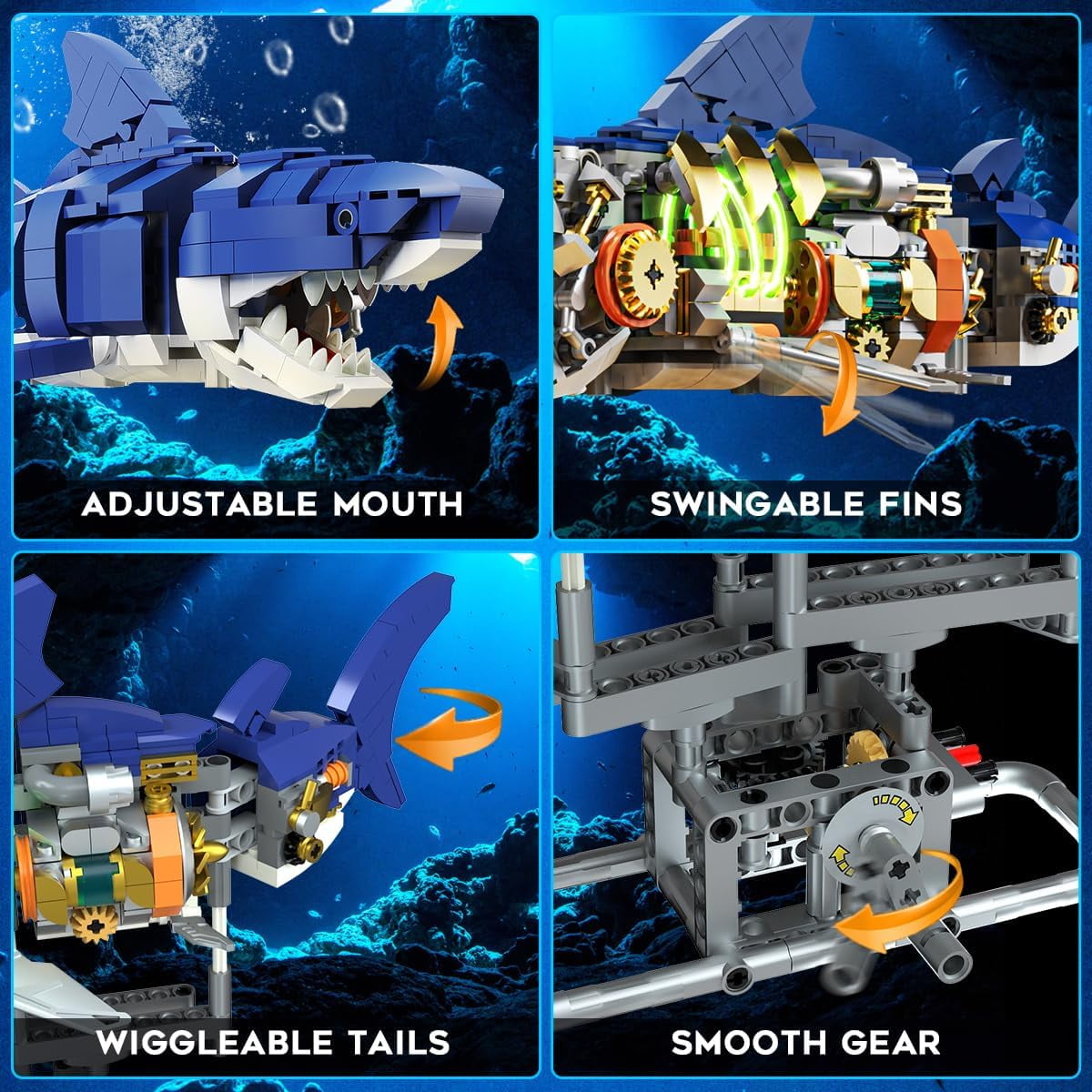 Mountainish Technic Shark with Swivel Body & Light Building Kit