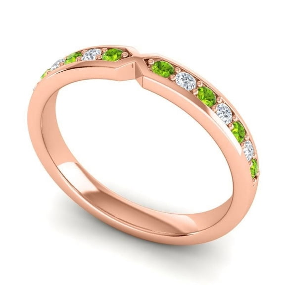 Diamond-Capitals Fine Round Cut 0.30 T.C.W Natural Diamond Peridot Gemstone Eternity Band for Anniversary Solid 18K Rose Gold Size 7