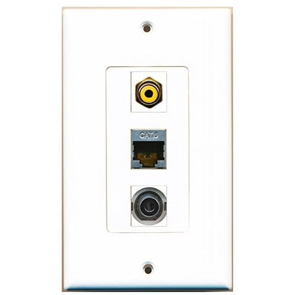 RiteAV - 1 Port RCA Yellow and 1 Port Shielded Cat6 Ethernet and 1 Port 3.5mm Decorative Wall Plate Decorative