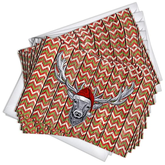 Reindeer Chevron Pattern Fresh Alternative Christmas Greeting Cards | 10 Pack Bulk Set (4x6)