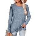 thumbnail image 1 of Camiseta de manga larga para mujer, ligera, cómoda, de color liso, holgada, cuello redondo, azul claro, talla XL, primavera-otoño-invierno, 1 of 6