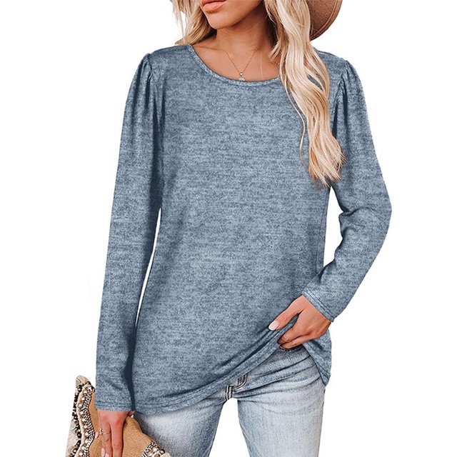 Túnica ligera, cómoda y de color liso para primavera, otoño e invierno. Talla M, color azul claro. Túnica de manga larga para mujer.